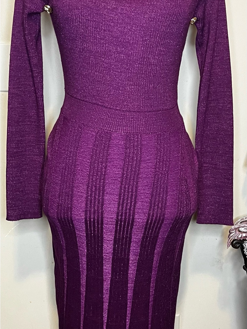 Flying Tomato Plum Ribbed Long-Sleeve Bodycon Dress